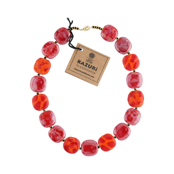 Kazuri "Safari Sun" Rød/Orange halskæde Pebbles