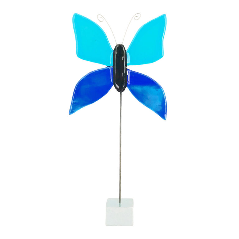 Marianne Lynge Glaskunst - Sommerfugl turkis-blå til at stå