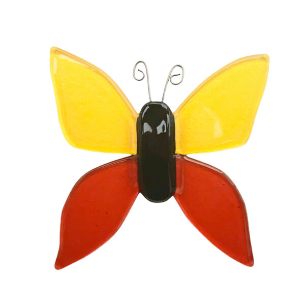 Marianne Lynge Glaskunst - Sommerfugl gul-orange til at hænge