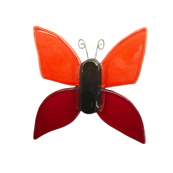 Marianne Lynge Glaskunst - Sommerfugl orange-rød til at hænge