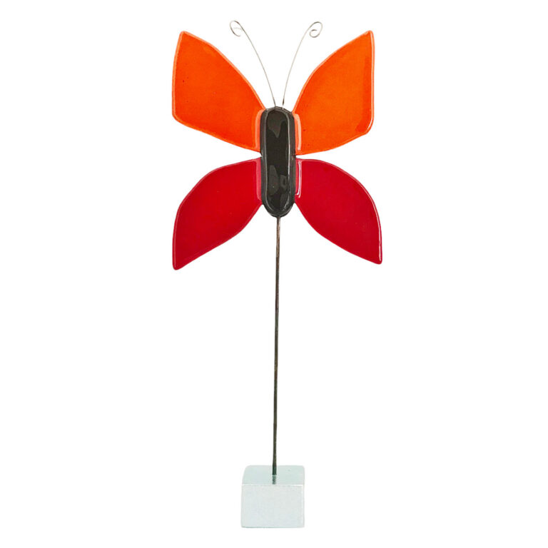 Marianne Lynge Glaskunst - Sommerfugl orange-rød til at stå