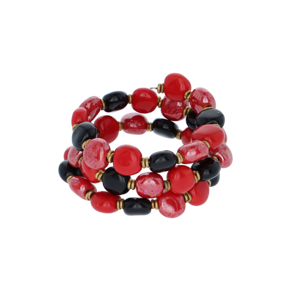 Kazuri armbånd i "Amani" Rød/Sort små flade perler fra Kenya - Africa