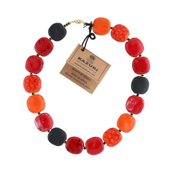 Kazuri “Gazpacho” Orange/Rød/Sort halskæde Pebbles