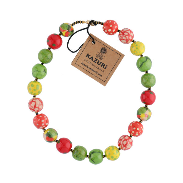 Kazuri "Flower mix" Gul/Grøn/Rød halskæde Candy Ting Ting