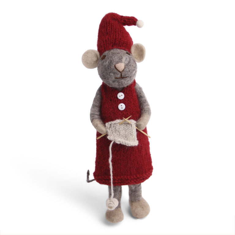 En Gry & Sif - Grå stor pige julemus med strikketøj