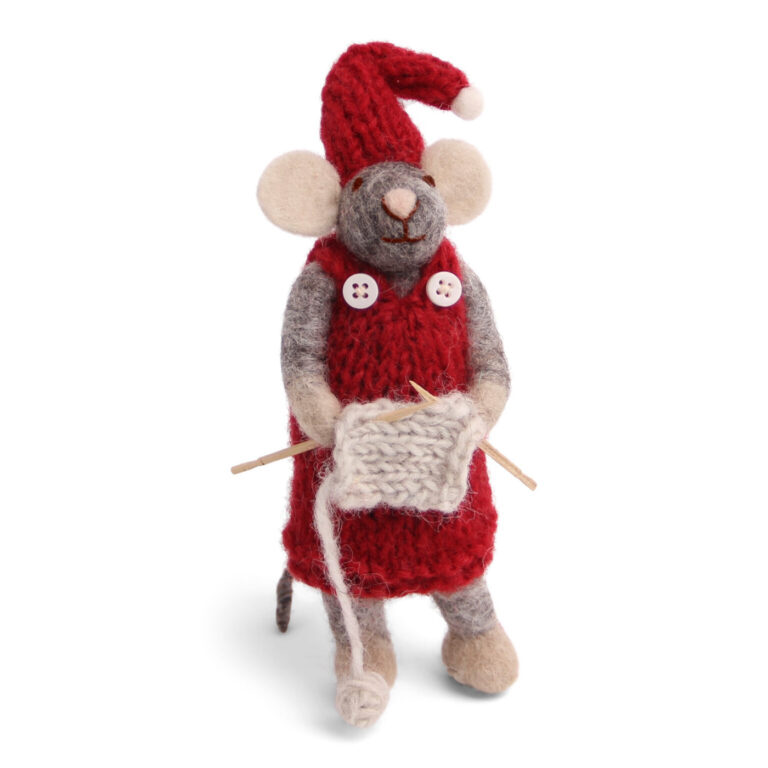 En Gry & Sif - Grå lille pige julemus med strikketøj