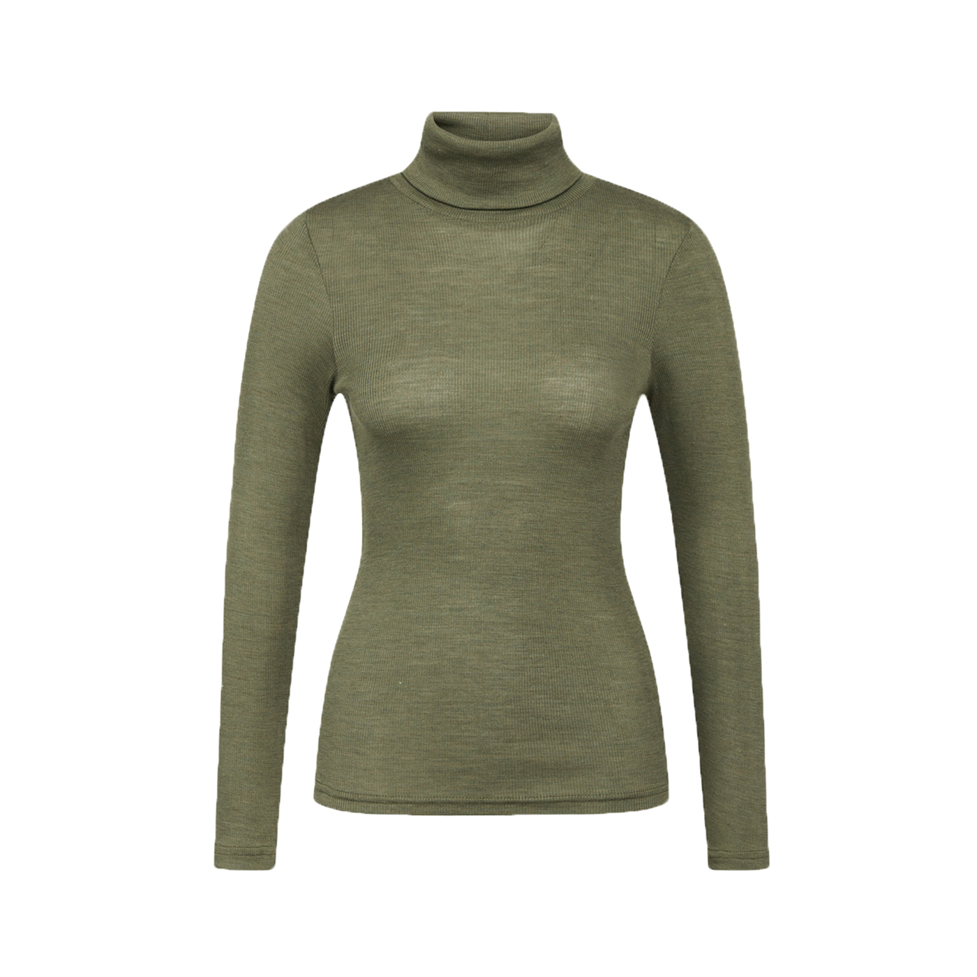Claire Women T-Shirt rullekrave i Army Merino uld - Silke