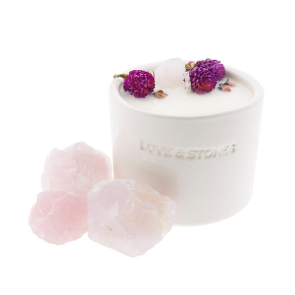 Love & Stones Raw Crystal duftlys - Rosakvarts For evigt 1